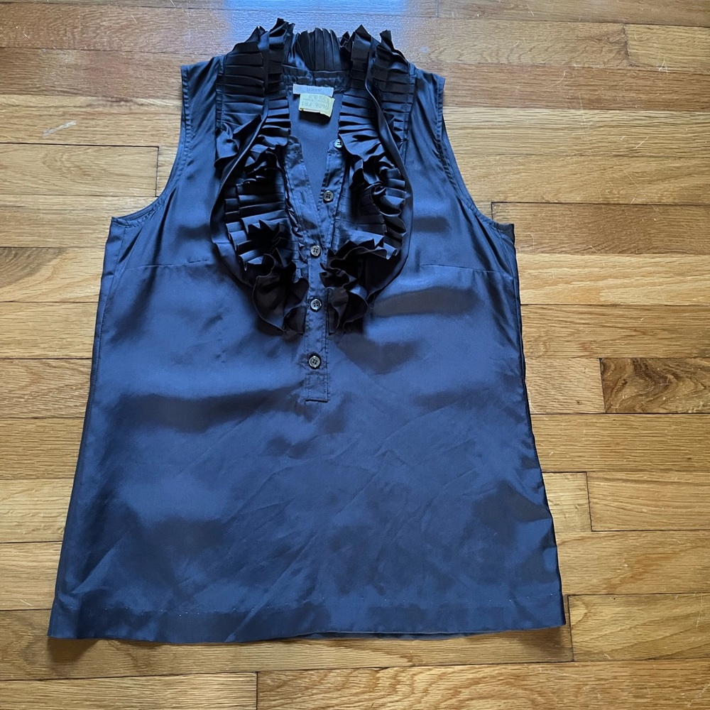 J. Crew deep grey 100% silk top with ruffle detail